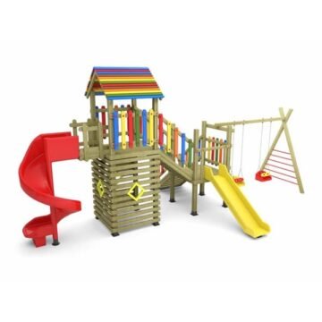 Ahşap 2 Kaydırak 2 Salıncak Park Modeli